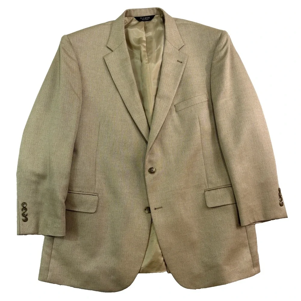 Jos A Bank 50R tan herringbone silk camel hair blazer jacket sport‎ suit coat